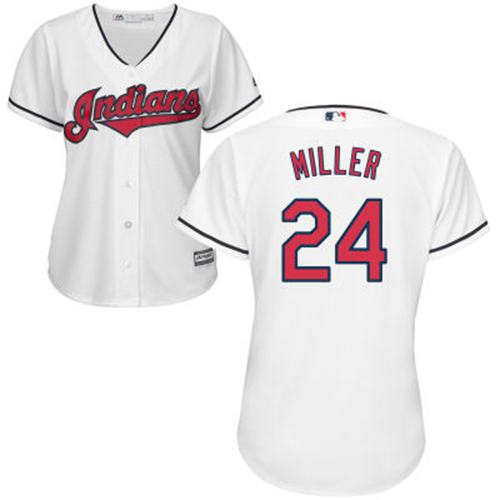 Indians #24 Andrew Miller White Women's Home Stitched MLB Jersey - Click Image to Close